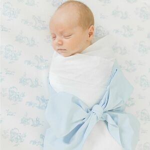 TBBC Blue Bow Baby Swaddle